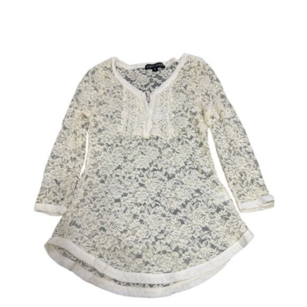 Almost Famous Womens Cream Lace Tunic Top Size L